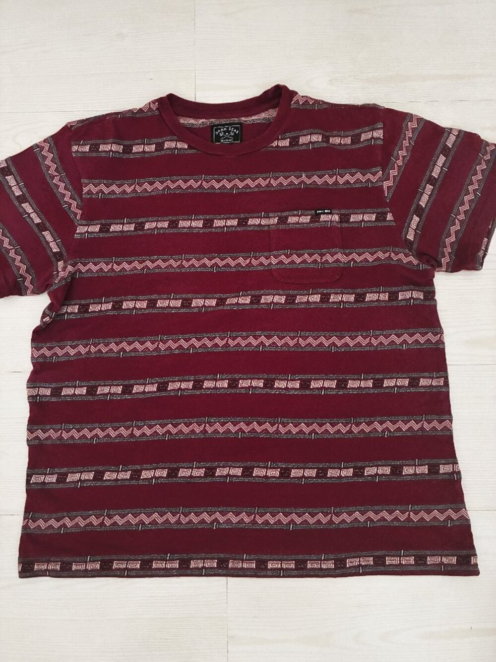 Dark Seas Holden Pocket T-Shirt Men's Large Burgundy Horizontal Aztec Stripe